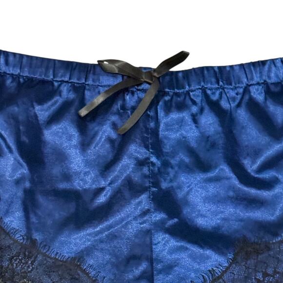 NWOT Deep Blue Satin Sleep Shorts - Black Lace Trim - Size XL - Sexy Lingerie - Picture 4 of 9